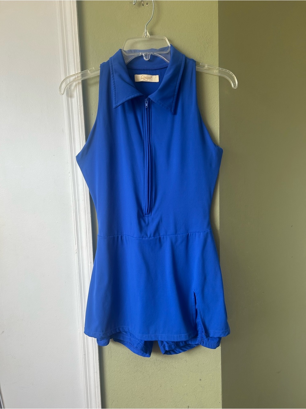 NWOT Qinsen Sleeveless Zip-Front Mini Tennis Dress in Royal Blue W/Shorts